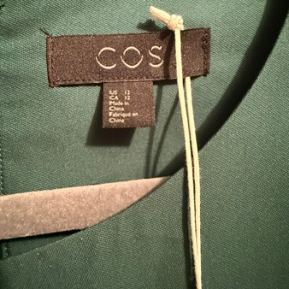 COS Long-Sleeved Gathered-Hem Dress - Emerald Green - Size 12 - Picture 10 of 14